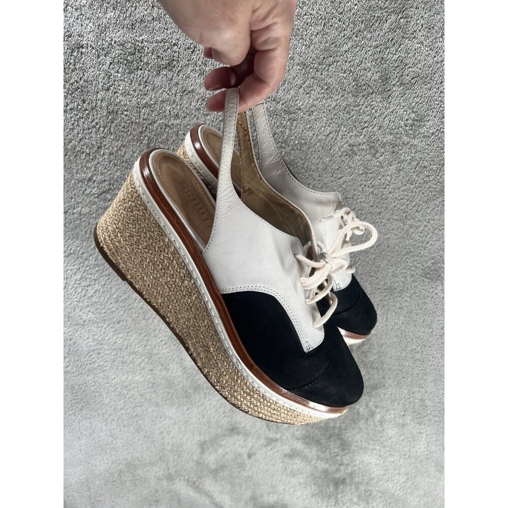 Schutz Women’s 8.5 Azorina Black White Oxford Slingback Espadrille Shoe Retro